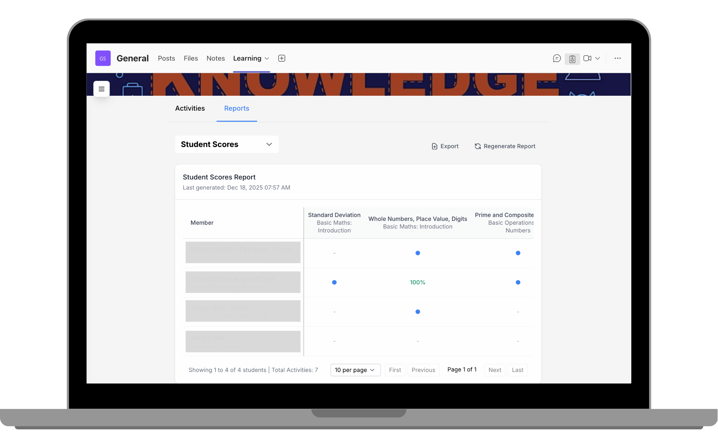 Student Gradebook Report